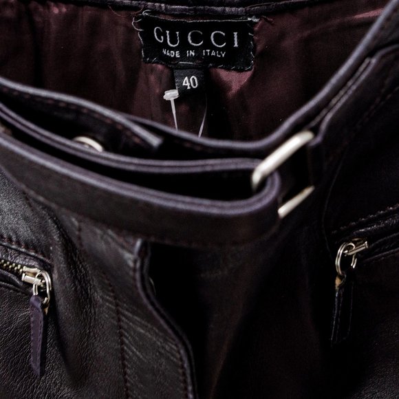 90s Gucci Aubergine Leather Pants - Picture 3 of 12